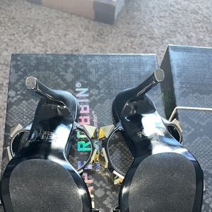 Faux Leather gold studded black heels! Never been worn!